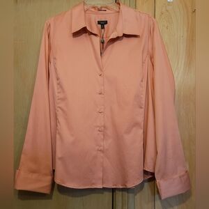 Talbots Haberdashery Top Womens Sz 16 Salmon Pink Sateen Button-up Blouse